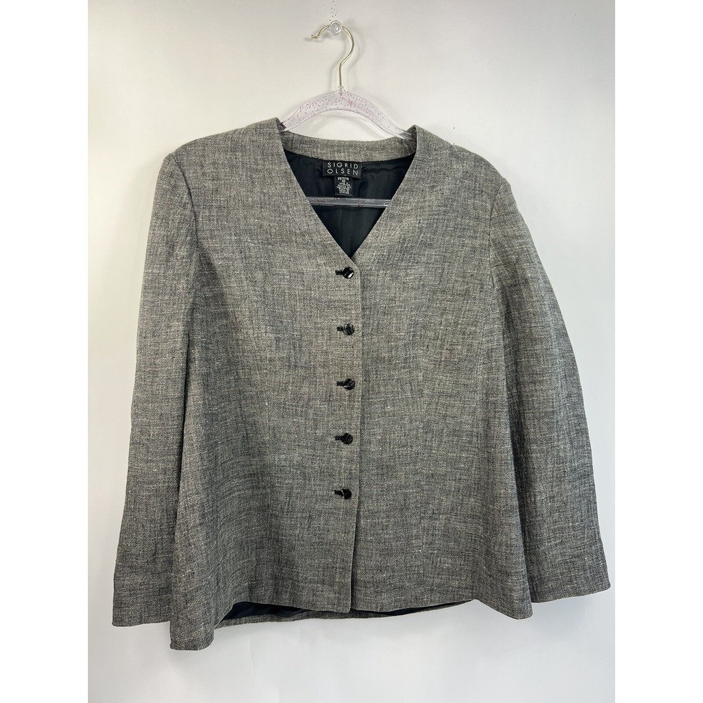Sigrid Olsen Jacket Women's Sz 10 Petite Brown Long Sleeve No Collar 5 Buttons